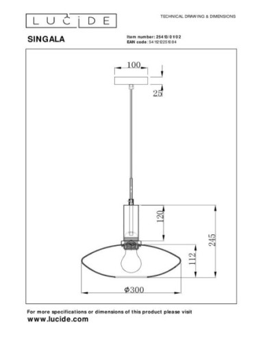 Lucide SINGALA Suspension Diam. 30 cm 1xE27 Or Mat / Laiton | Deko Light