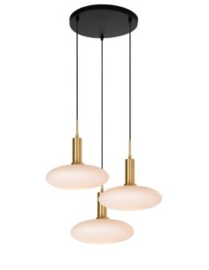 Suspension Led métal or mat verre opalin ronde 3xE27 - Lucide - Singala