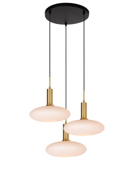 Suspension Led métal or mat verre opalin ronde 3xE27 - Lucide - Singala