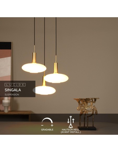 Lucide SINGALA Suspension Diam. 55 cm 3xE27 Or Mat / Laiton | Deko Light
