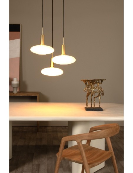 Singala  de Lucide - Suspension Led métal or mat verre opalin ronde 3xE27
