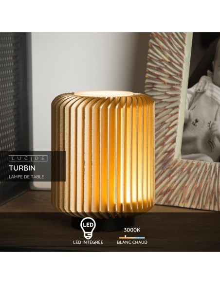 Lucide TURBIN Lampe de table Diam. 10,6 cm LED 1x5W 3000K Or Mat / Laiton | Deko Light