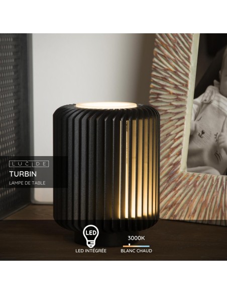 Lucide TURBIN Lampe de table Diam. 10,6 cm LED 1x5W 3000K Noir | Deko Light