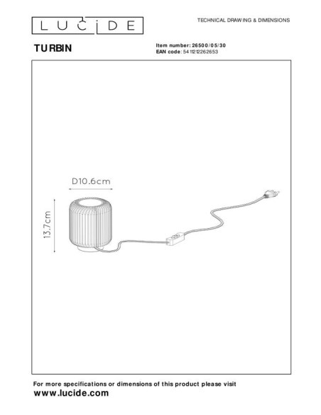 Lucide TURBIN Lampe de table Diam. 10,6 cm LED 1x5W 3000K Noir | Deko Light