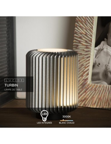 Lucide TURBIN Lampe de table Diam. 10,6 cm LED 1x5W 3000K Gris | Deko Light