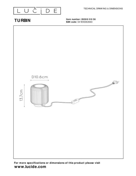 Lucide TURBIN Lampe de table Diam. 10,6 cm LED 1x5W 3000K Gris | Deko Light