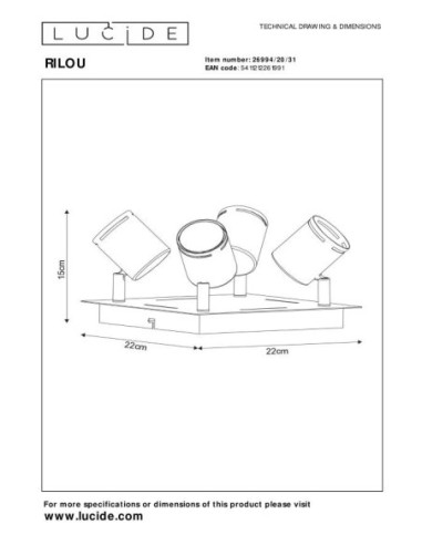 Lucide - Rilou - Plafonnier Led dimmable 4xGU10 - dessin technique