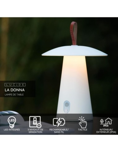 Lucide - La Donna - Lampe de table autonome étanche blanc Mat -fiche technique