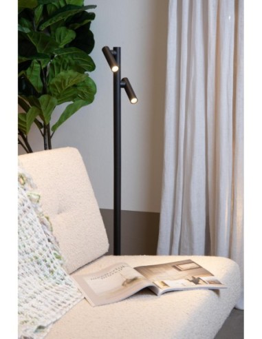 Lucide ANTRIM Lampadaire/lampe de lecture Rechargeable Int/Ext Batt/Piles 2x2,2W 2700K IP54 + station de charge sans fil Noir |