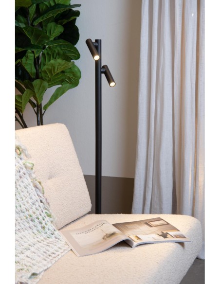 Lucide ANTRIM Lampadaire/lampe de lecture Rechargeable Int/Ext Batt/Piles 2x2,2W 2700K IP54 + station de charge sans fil Noir |