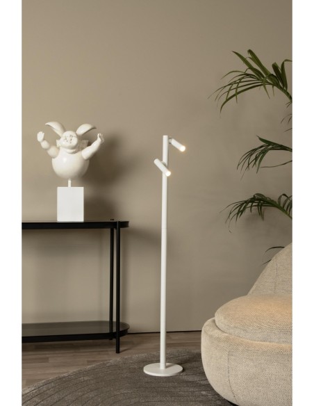 Lucide ANTRIM Lampadaire/lampe de lecture Rechargeable Int/Ext Batt/Piles 2x2,2W 2700K IP54 + station de charge sans fil Blanc |