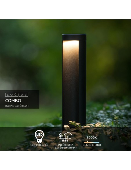 Combo  de Lucide -  Potelet Led 300lm 3000K IP54 aluminium noir 65 cm - fiche technique