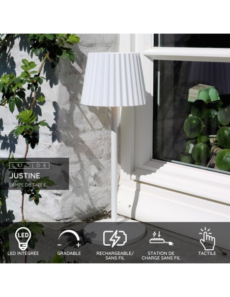 Lucide - Justine - Lampe de table autonome étanche blanc Mat - fiche technique