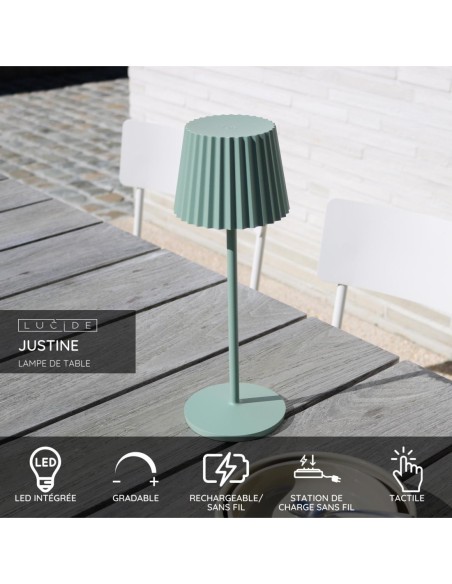 Lucide - Justine - Lampe de table autonome étanche vert nil - fiche technique
