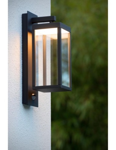 Lucide - Clairette - Applique murale Int/Ext anthracite - détecteur