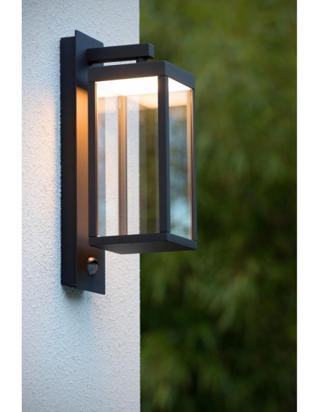 Lucide - Clairette - Applique murale Int/Ext anthracite - détecteur