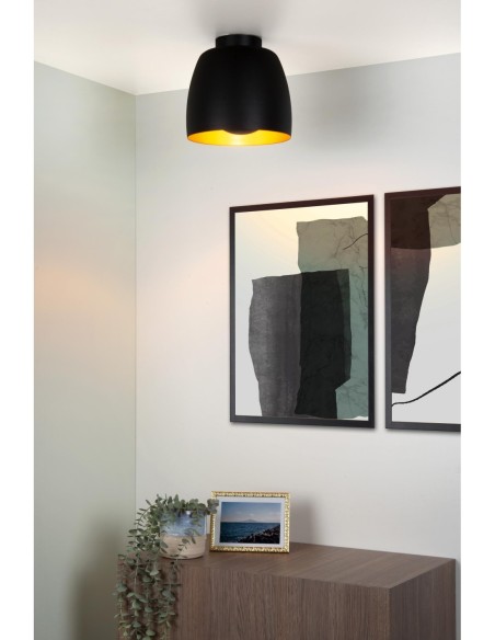 Plafonnier Led Diam. 24 cm 1xE27 60 W Noir / Or mat - Lucide - Nolan