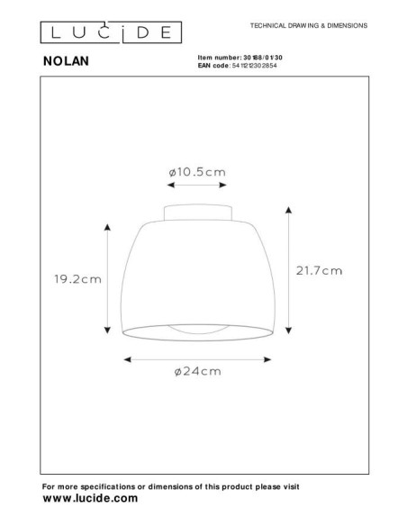 Plafonnier Led Diam. 24 cm 1xE27 60 W Noir / Or mat - Lucide - Nolan