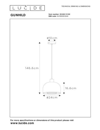 Suspension Diam. 24 cm 1xE27 60W Dimmable Transparent - Lucide - Gunhild
