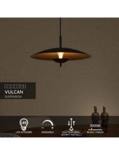 Suspension Diam. 47 cm Led Dim.3000K Noir et doré - Lucide - Vulcan 2