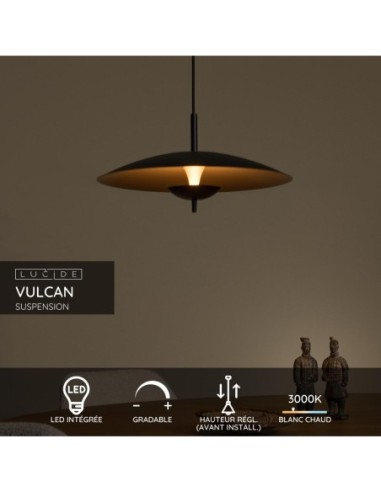 Suspension Diam. 47 cm Led Dim.3000K Noir et doré - Lucide - Vulcan - fiche technique