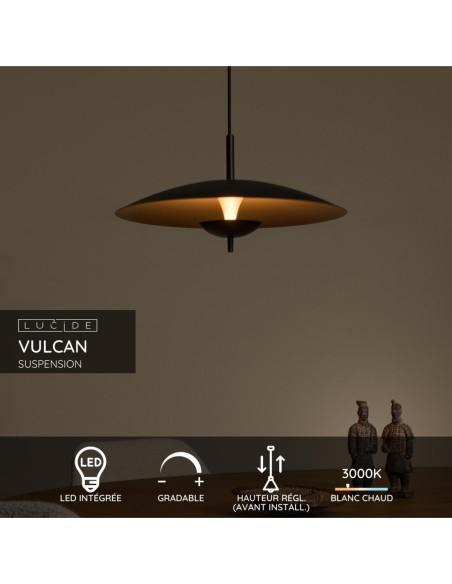 Suspension Diam. 47 cm Led Dim.3000K Noir et doré - Lucide - Vulcan - fiche technique