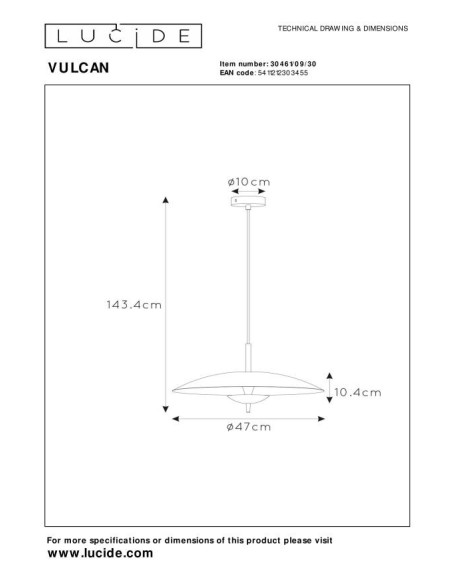 Vulcan de Lucide - Suspension - dessin technique