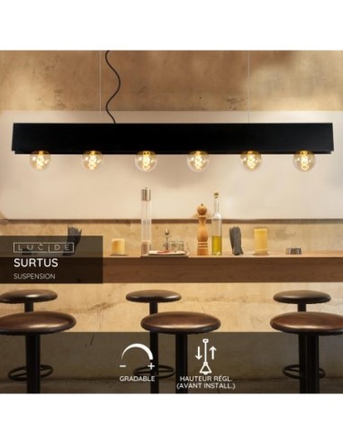 Lucide SURTUS Suspension 6xE27 Noir | Deko Light