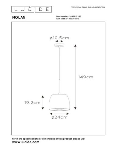 Nolan de Lucide -  Suspension Led Diam. 24 cm 1xE27  - dessin technique