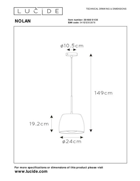 Nolan de Lucide -  Suspension Led Diam. 24 cm 1xE27  - dessin technique