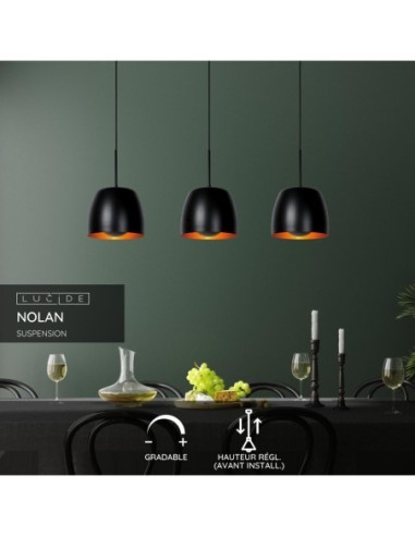 Lucide NOLAN Suspension 3xE27 Noir | Deko Light