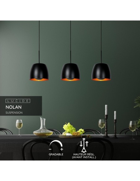 Lucide NOLAN Suspension 3xE27 Noir | Deko Light
