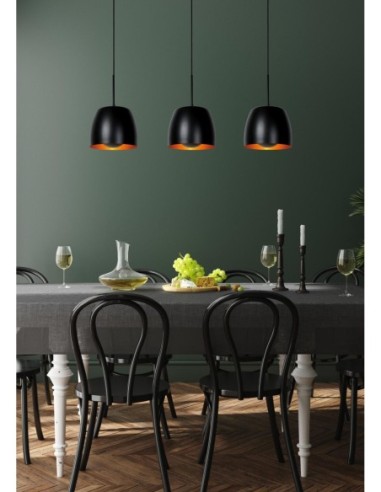 Suspension contemporaine métal noir3xE27  - Lucide - Nolan