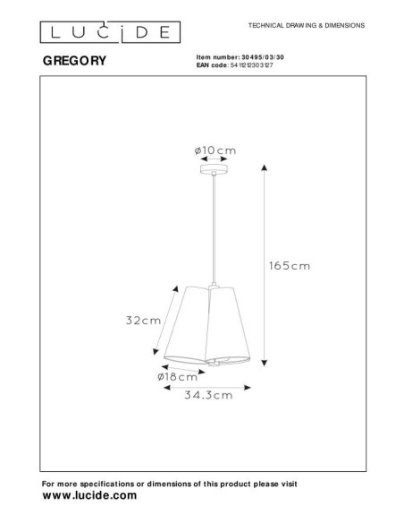 Lucide GREGORY Suspension Diam. 34,3 cm 3xE27 Noir | Deko Light