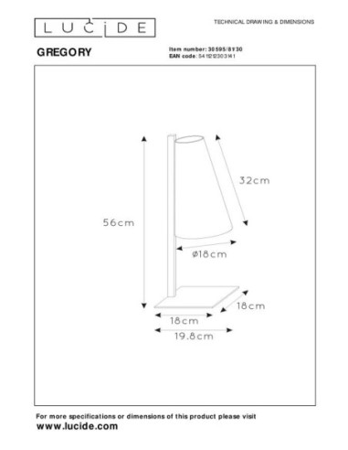 Lucide GREGORY Lampe de table 1xE27 Noir | Deko Light