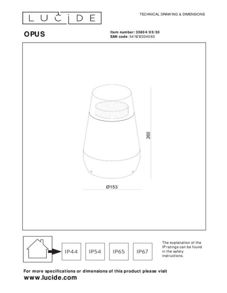 Borne extérieure Led 650lm 2700K IP54 noire - Lucide - Opus