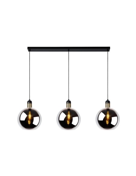 Suspension 3xE27 25W IP20 Dim. Verre et Métal Fumé - Lucide - Julius