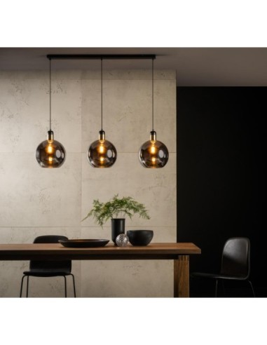 Suspension 3xE27 25W IP20 Dim. Verre et Métal Fumé - Lucide - Julius