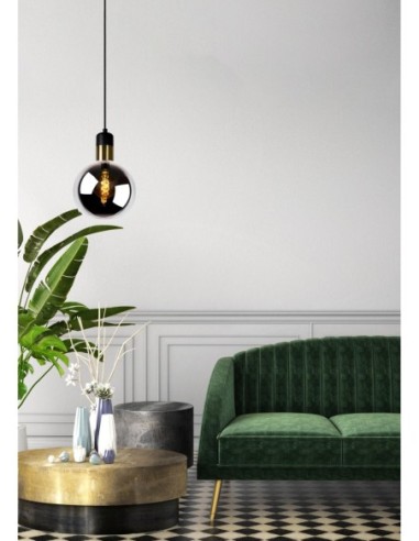 Suspension Diam. 20 cm 1xE27 40W Verre Fume/ Or mat - Lucide - Julius