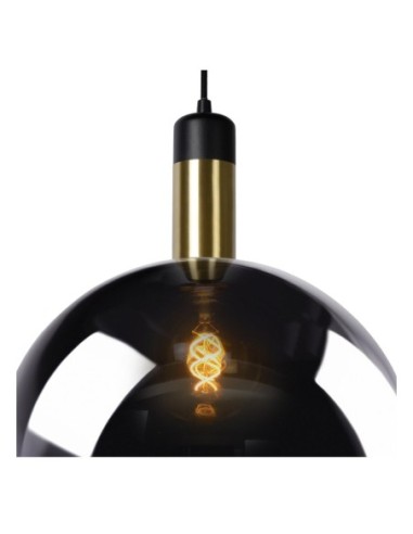 Suspension Diam. 20 cm 1xE27 40W Verre Fume/ Or mat - Lucide - Julius
