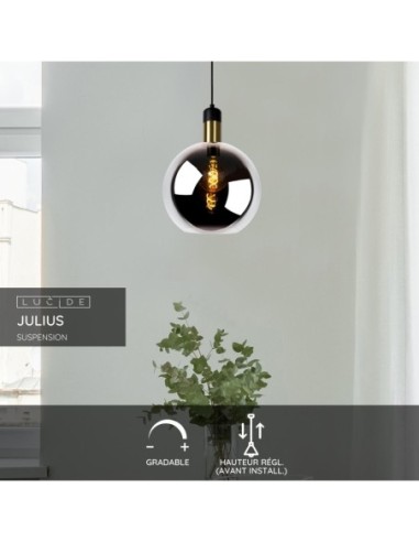 Suspension Diam. 28 cm 1xE27 40W Verre Fume et Noir - Lucide - Julius