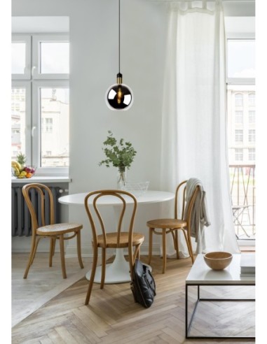 Suspension Diam. 28 cm 1xE27 40W Verre Fume et Noir - Lucide - Julius