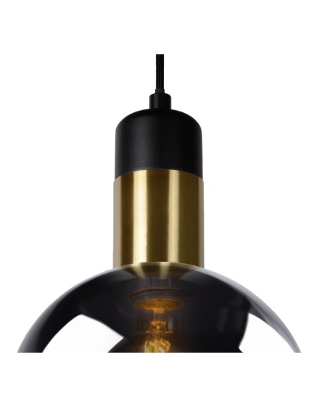 Suspension Diam. 28 cm 1xE27 40W Verre Fume et Noir - Lucide - Julius