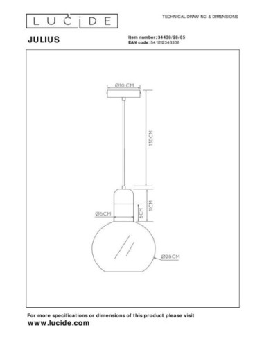 Suspension Diam. 28 cm 1xE27 40W Verre Fume et Noir - Lucide - Julius