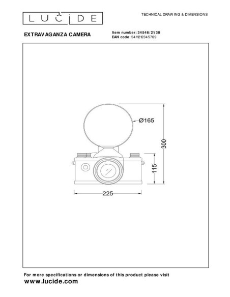 Lucide EXTRAVAGANZA CAMERA Lampe de table 1xE14 Noir | Deko Light