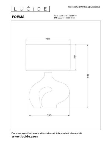 Lucide - Forma - Lampe de table  - dessin technique
