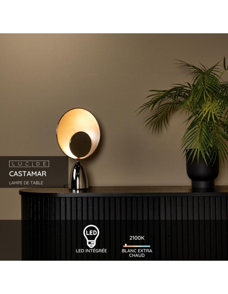 Lucide CASTAMAR Lampe de table Diam. 25,5 cm LED 1x8W 2100K Chrome | Deko Light