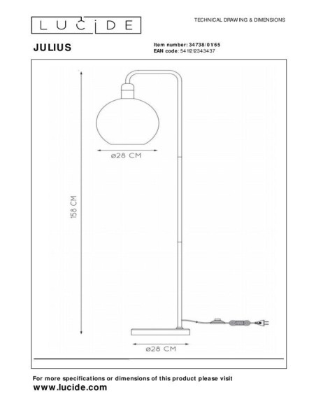 Lampadaire Diam. 28 cm 1xE27 25 W Verre Fume - Lucide - Julius