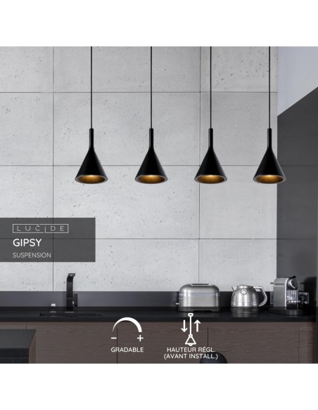 Suspension Led  4xE27 25 W IP20 Dim. Métal Noir - Lucide - Gipsy