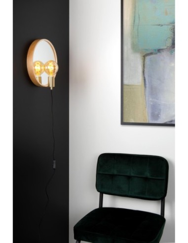 Applique miroir lumineux diam 31 cm couleur bois - REFLEX - Lucide